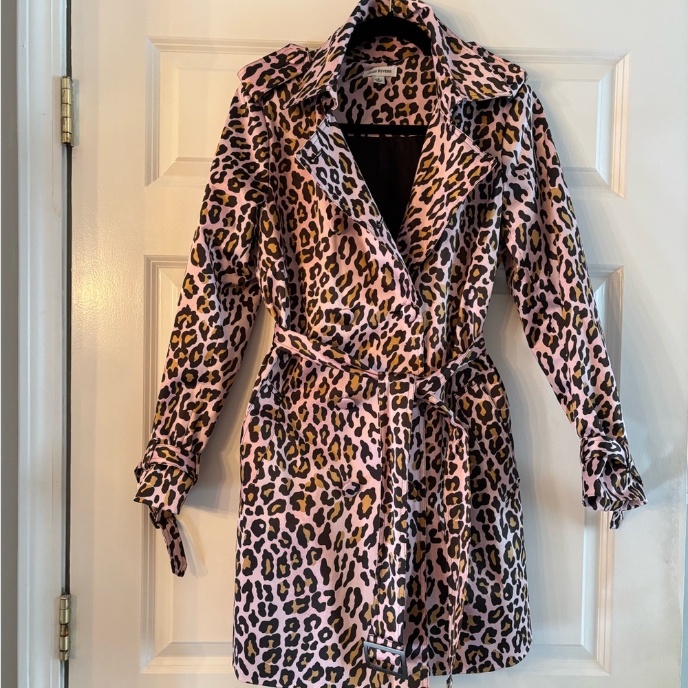 Joan Rivers Pink and Brown Leopard Print Trench Coat Size S